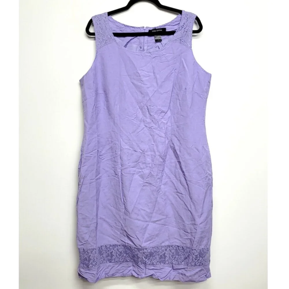 Ashley Stewart Purple Linen Crochet Detail Dress 16